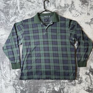 Nautica Polo Rugby Long Sleeve Collard Short Size X-Large Plaid Pima